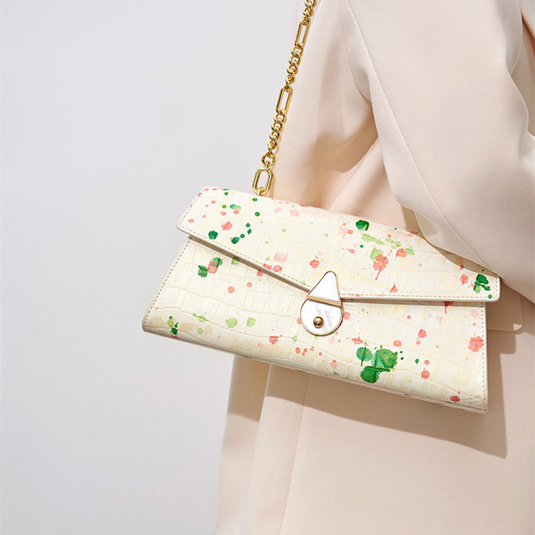 Luxurious Gypsophila Leather Armpit Bag with 18K Gold Chain - Elite Summer Accessory