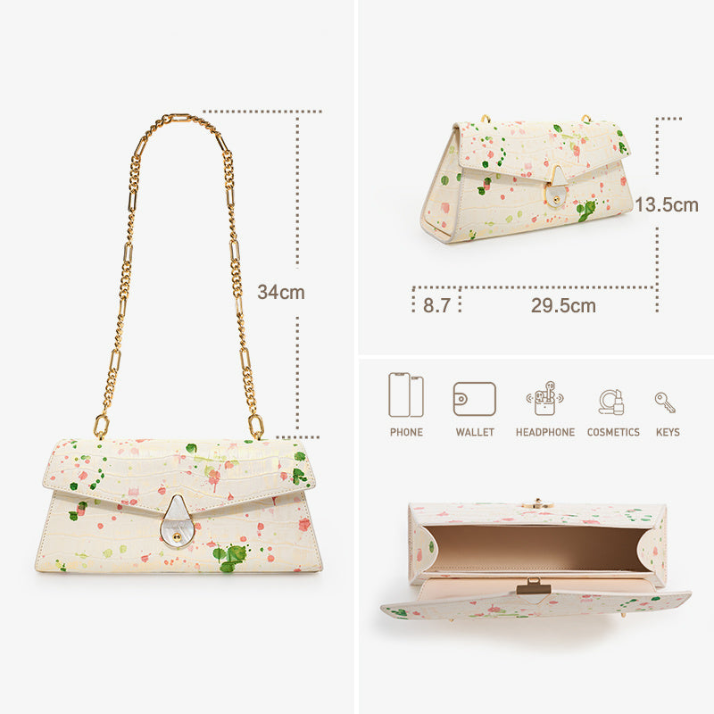 Luxurious Gypsophila Leather Armpit Bag with 18K Gold Chain - Elite Summer Accessory