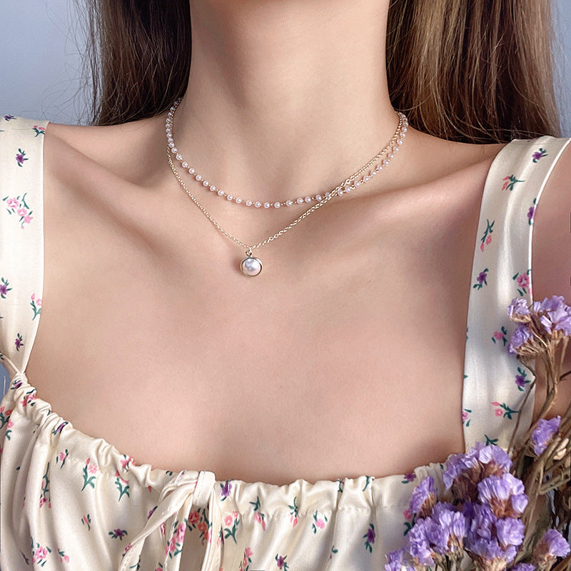 Summer Double-layer Pearls Necklace INS Fashion Clavicle Chain Necklace Jewelry For Beach